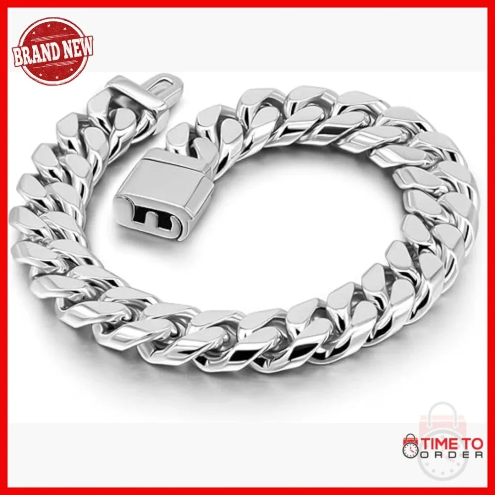 Men's 925 Sterling Silver Cuban Link Bracelet 12MM 9
